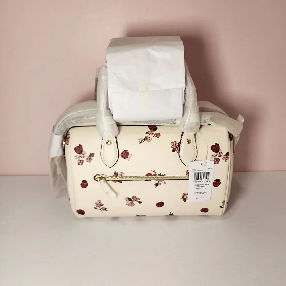 NWT COACH CU272 Rowan Satchel Ladybug Floral Print Crossbody Bag Chalk